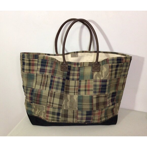 LL Bean Plaid Boat & Tote Bag Extra Large Size - Picture 1 of 10